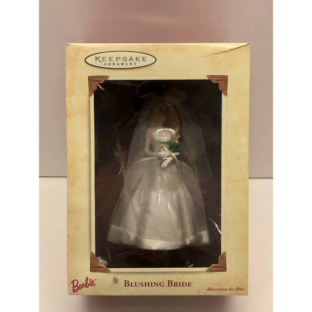 Hallmark 2002 BLUSHING BRIDE Barbie Keepsake Ornament porcelain Auburn
